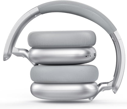 Casque Audio C6 À Réduction Active Du Bruit, Casque Bluetooth Supra-Auriculaire Sans Fil, Design Pliable Léger, Oreillettes Confortables Avec Basses Profondes, Avec Micro Argent