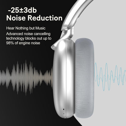 Casque Audio C6 À Réduction Active Du Bruit, Casque Bluetooth Supra-Auriculaire Sans Fil, Design Pliable Léger, Oreillettes Confortables Avec Basses Profondes, Avec Micro Argent