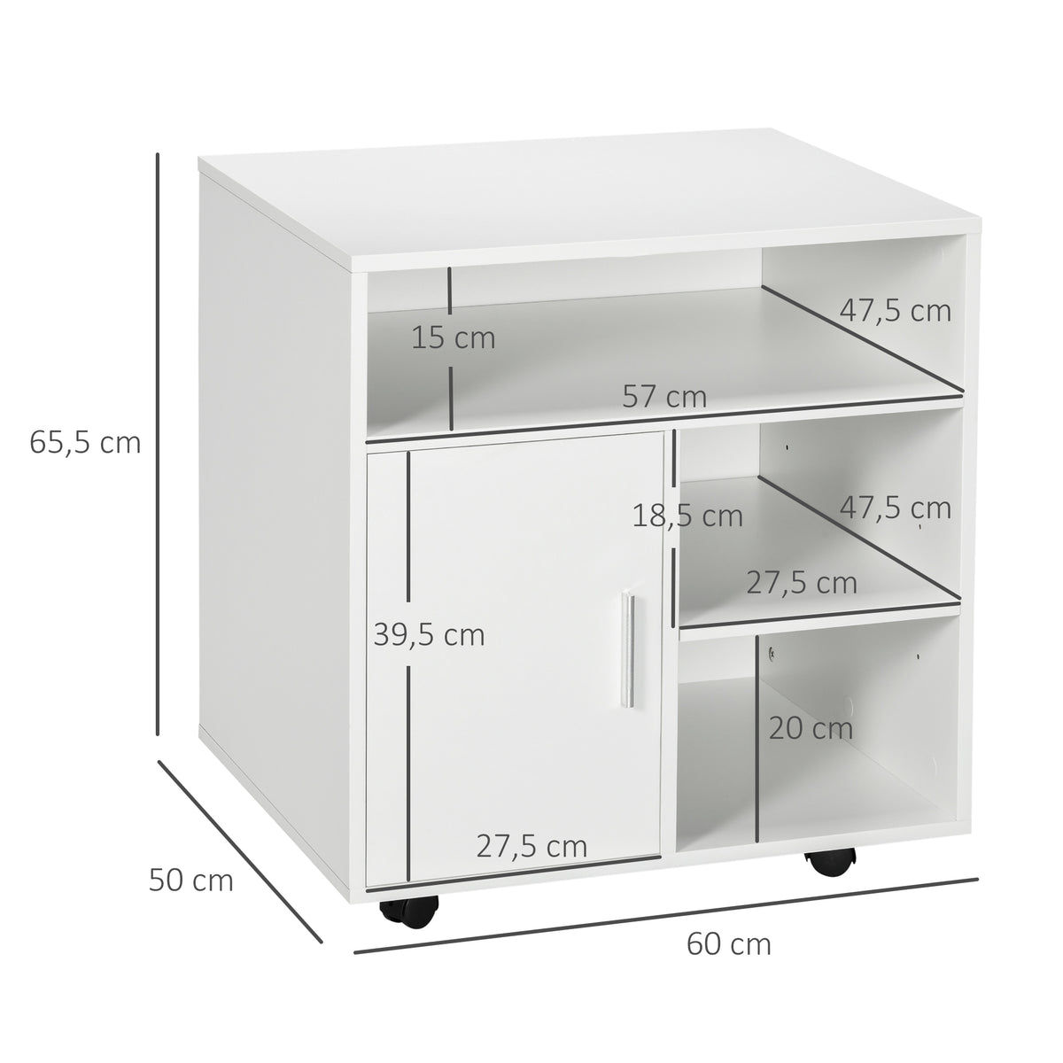 Support d'imprimante organiseur bureau caisson placard porte 3 niches + grand plateau panneaux particules blanc